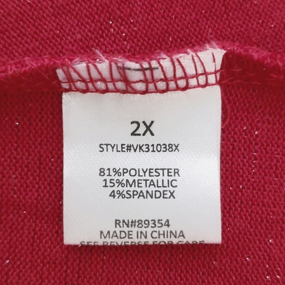 ADRIENNE VITTADINI Red Cowl Metallic Thread Long Sleeve Sweater SIZE: 2X - Picture 9 of 11
